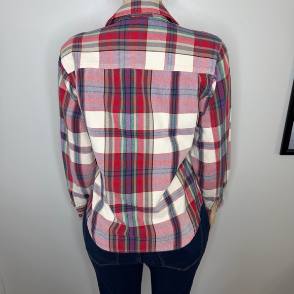 Eddie Bauer Red, Cream, Blue, Purple, Green Soft Woven Plaid Button Down Shirt - Picture 7 of 11